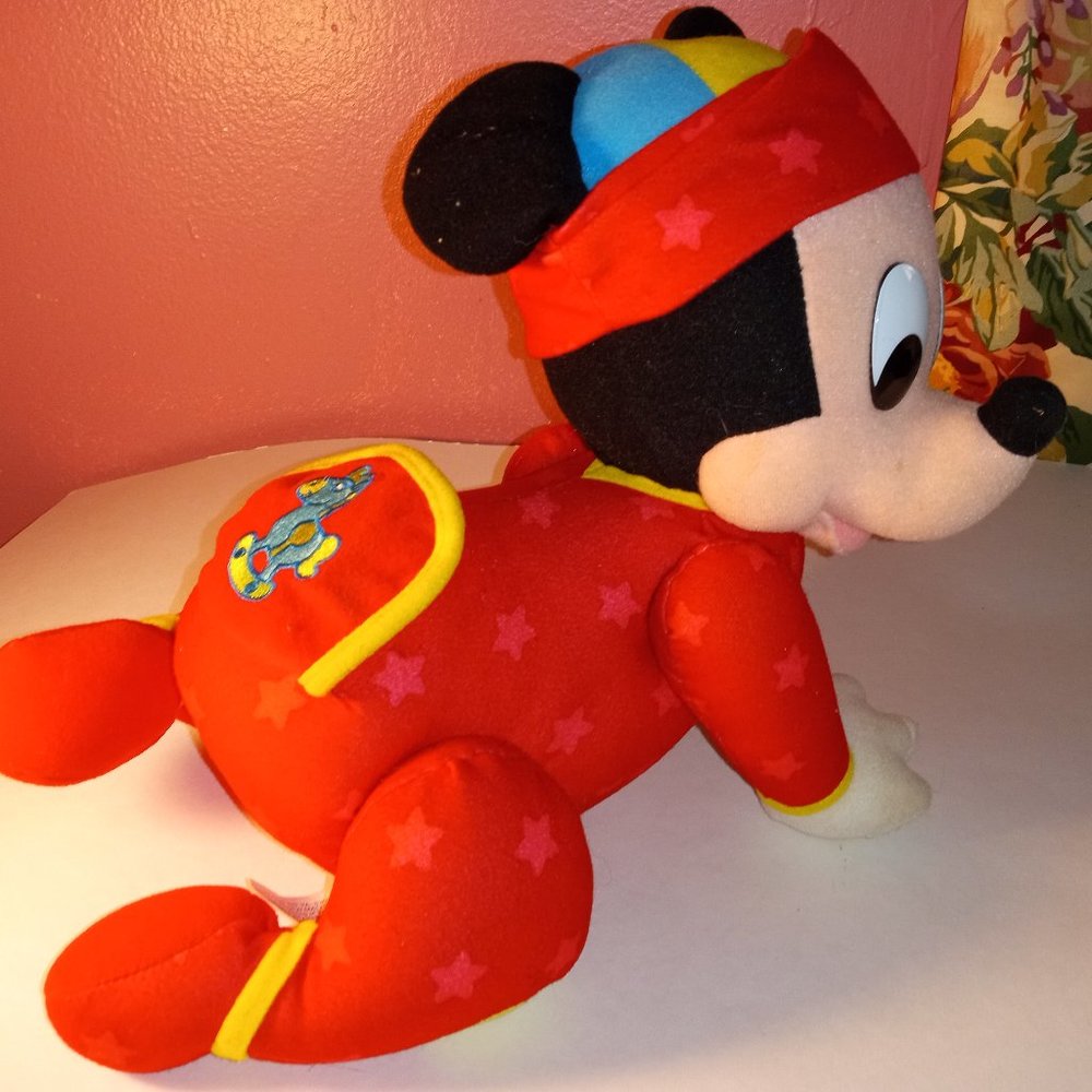 VINTAGE BABY MICKEY MOUSE TOUCH AND CRAWL MATTEL PLUSH TOY W/ LIGHT-UP HAT